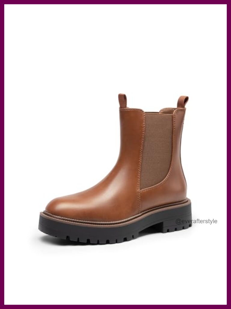 Faux Leather Chelsea Ankle Boots Low Heel Lug Sole Platform Fall Shoes